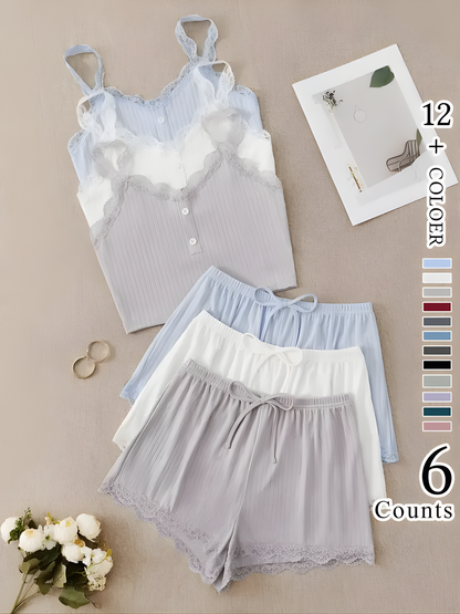 LuxeLace 6-Piece Cami & Shorts Loungewear Set
