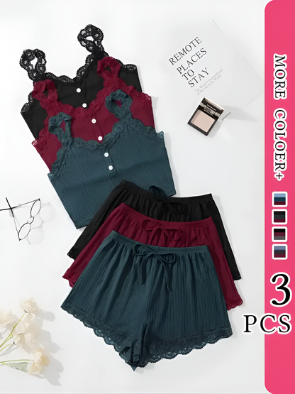 LuxeLace 6-Piece Cami & Shorts Loungewear Set