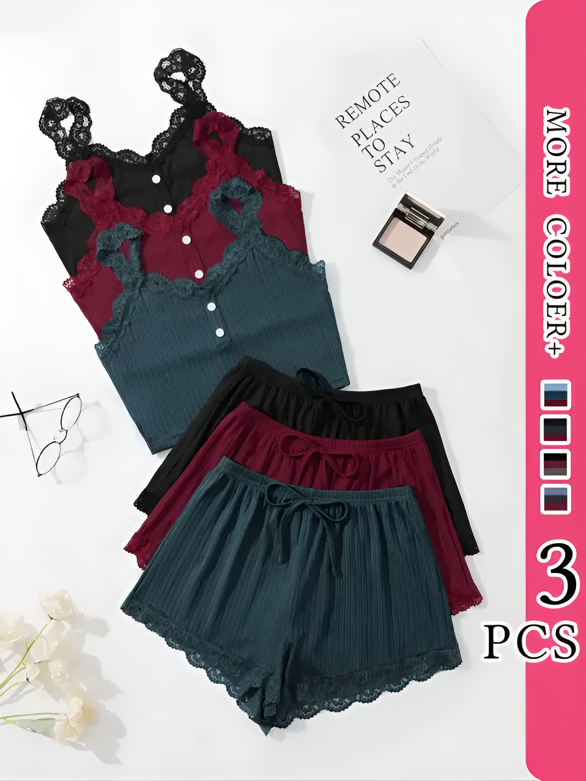 LuxeLace 6-Piece Cami & Shorts Loungewear Set