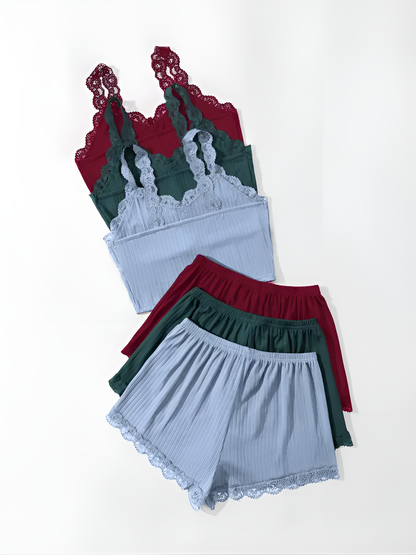 LuxeLace 6-Piece Cami & Shorts Loungewear Set