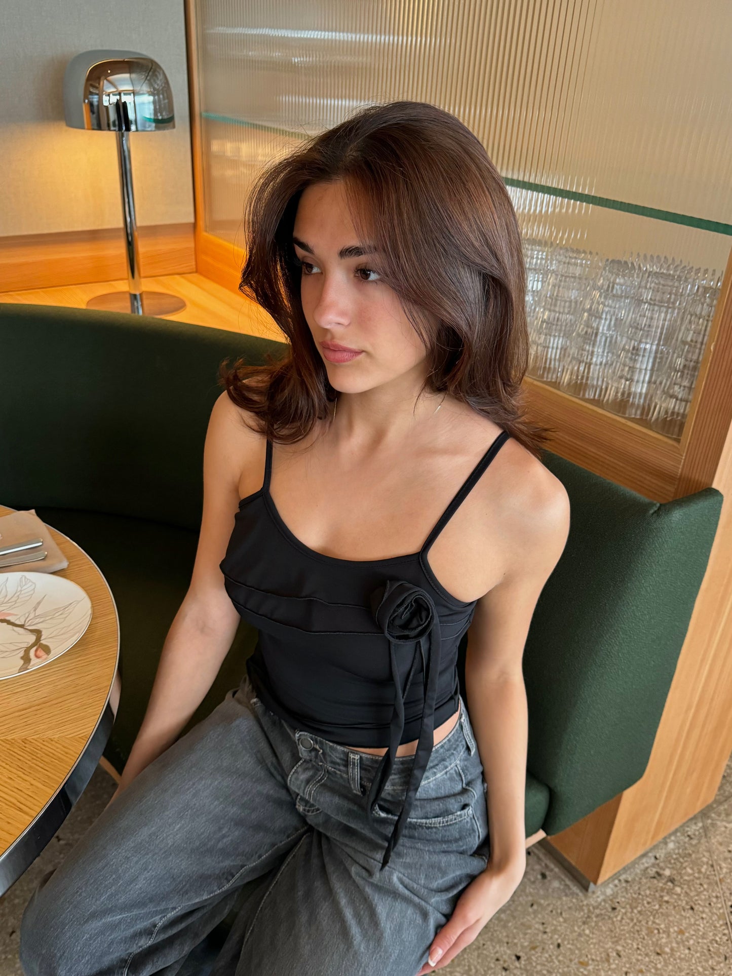 Philine top with rose detail - Black