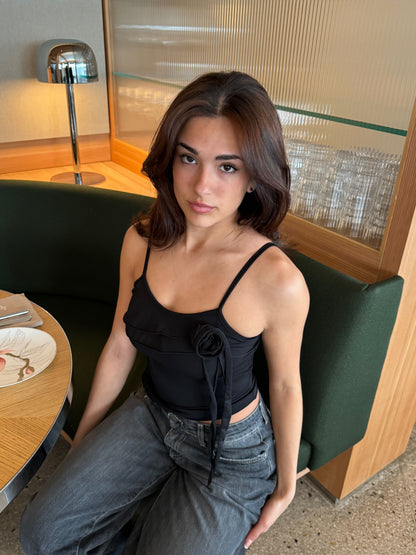 Philine top with rose detail - Black