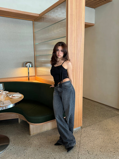 Philine top with rose detail - Black