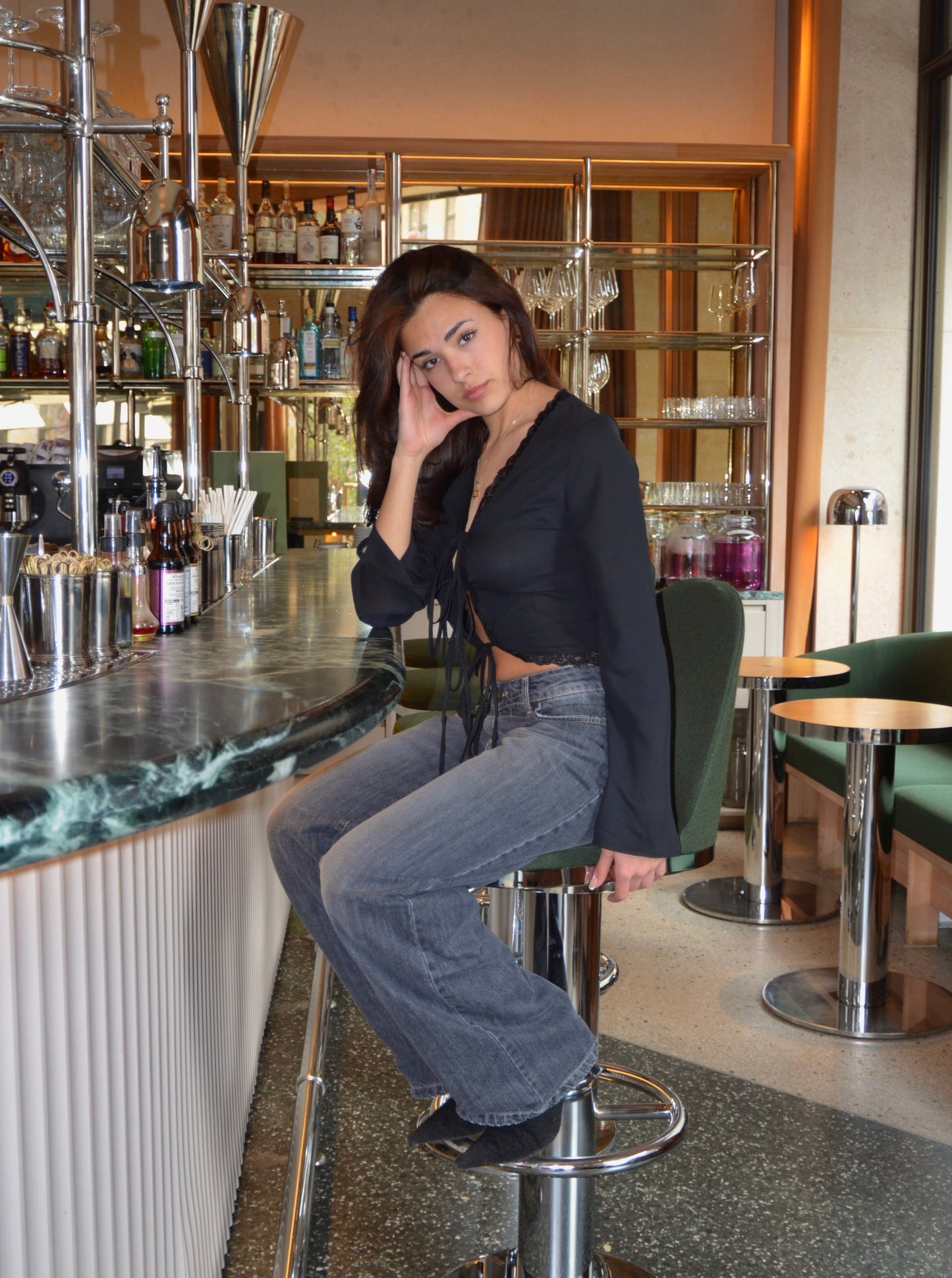 Giorgia satin blouse with tie - Black