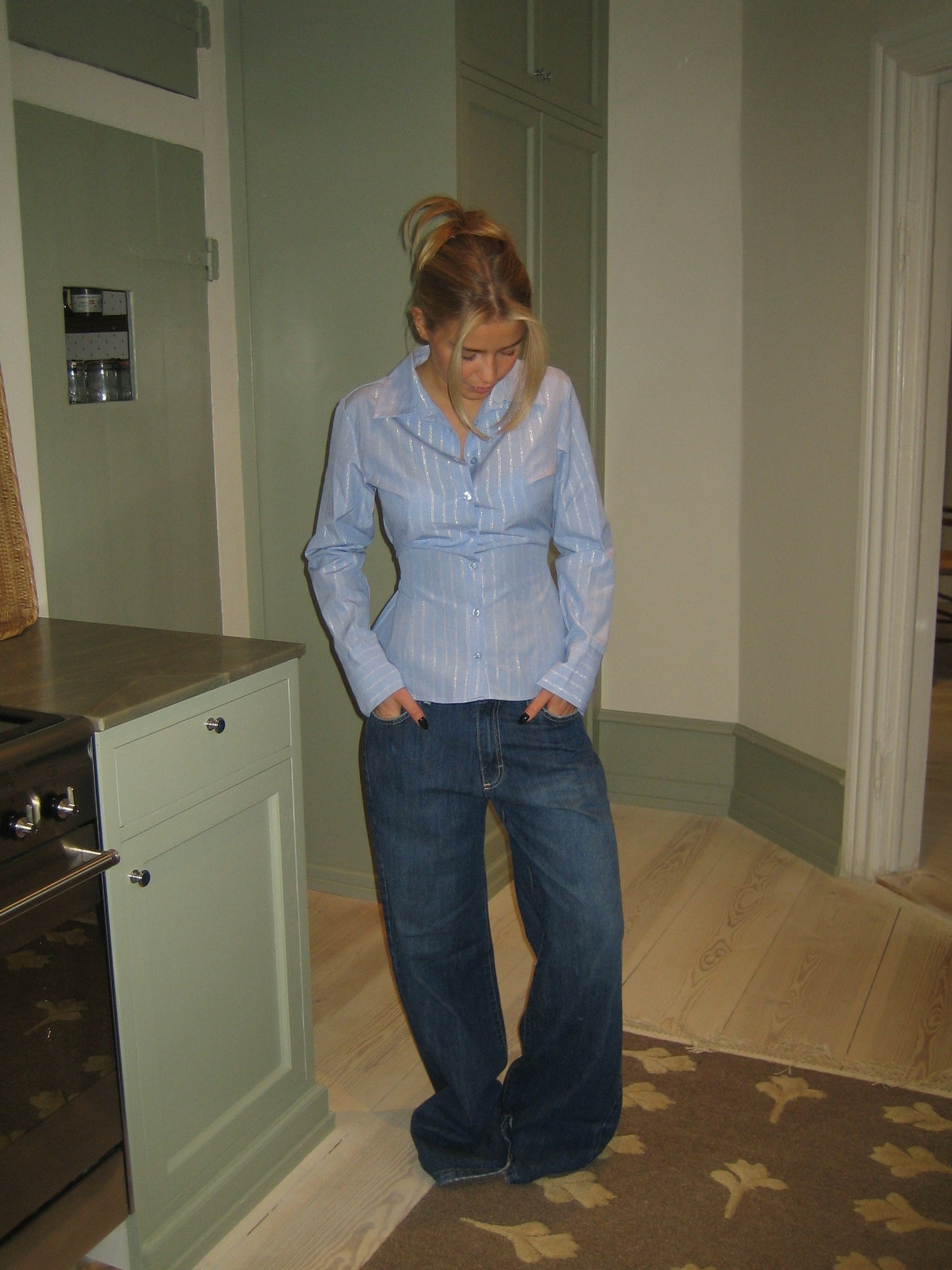 Alberte fitted shirt - Blue/silver stripes