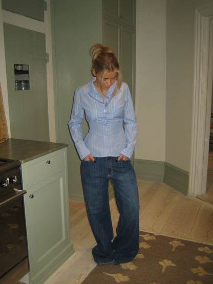 Alberte fitted shirt - Blue/silver stripes