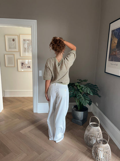 Almina knitted t-shirt with stripes - Green/beige