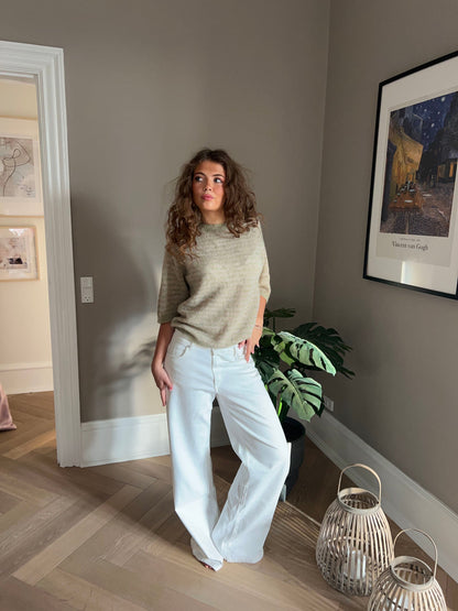 Almina knitted t-shirt with stripes - Green/beige