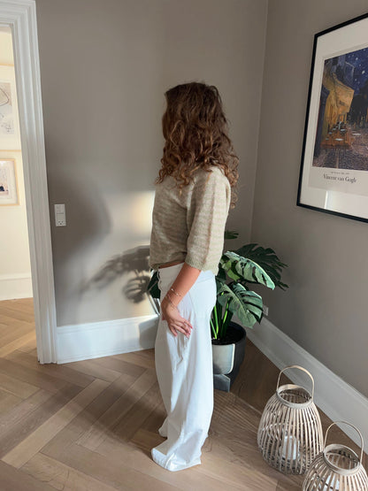 Almina knitted t-shirt with stripes - Green/beige