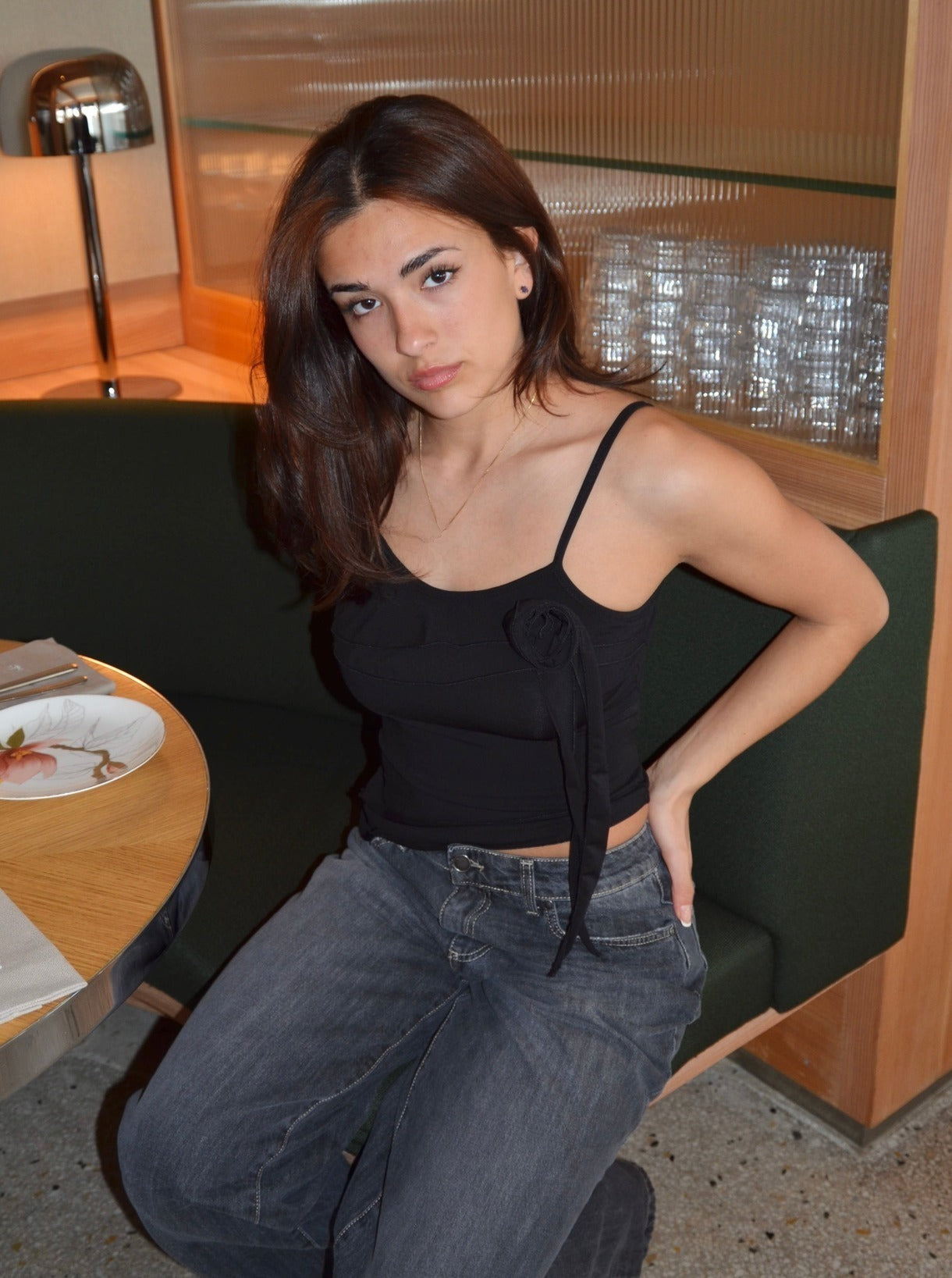 Philine top with rose detail - Black