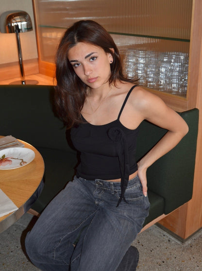 Philine top with rose detail - Black