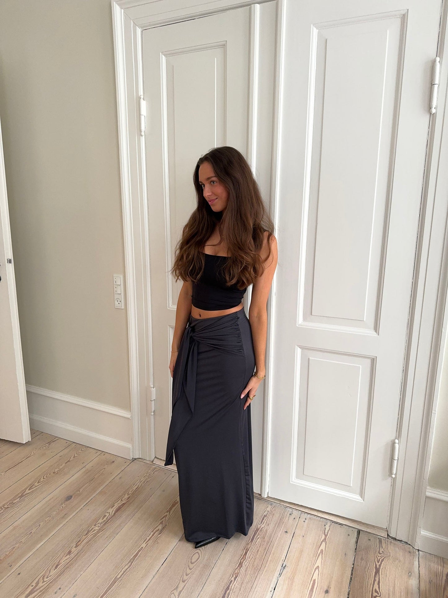 Stella maxi skirt with ties - Dark grey