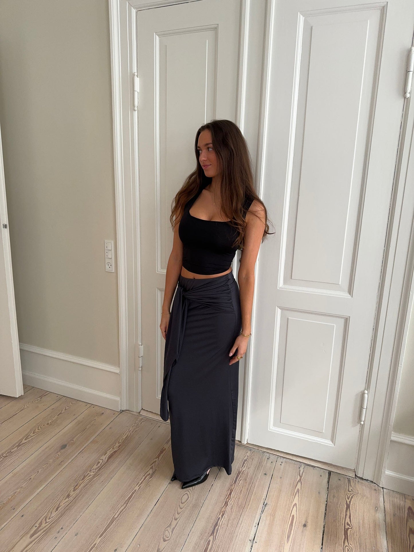 Stella maxi skirt with ties - Dark grey
